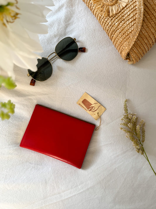Vintage 1970s Red Leather Clutch Purse – Suede Lined