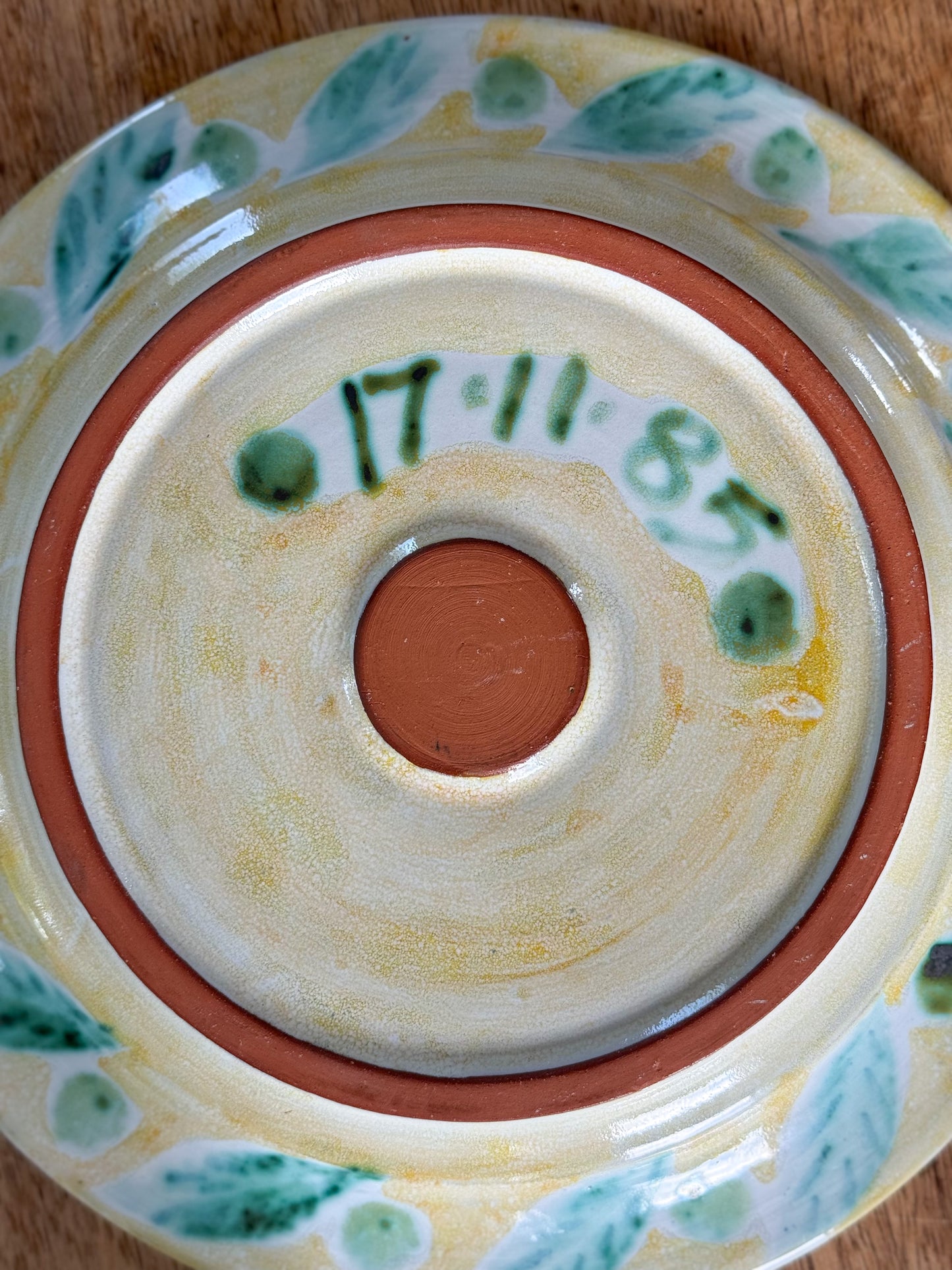 Vintage Blue & Green Studio Pottery Wall Plate, Hand-Painted Bird Design, 1985