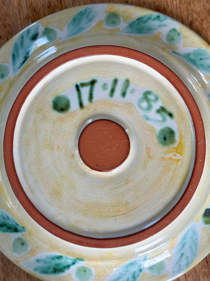 Vintage Blue & Green Studio Pottery Wall Plate, Hand-Painted Bird Design, 1985