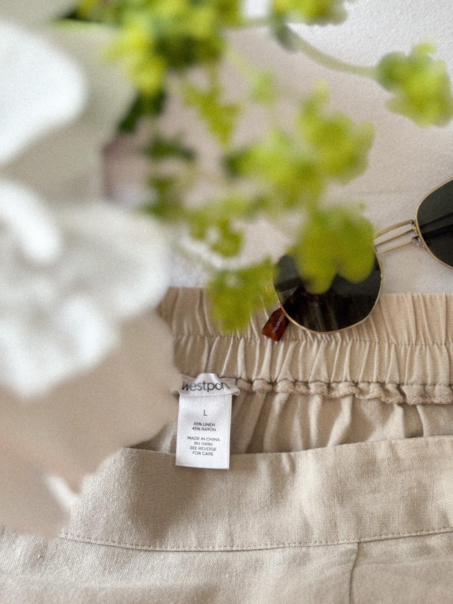 Vintage Westport Natural Linen-Blend Ruffle Skirt – Size L