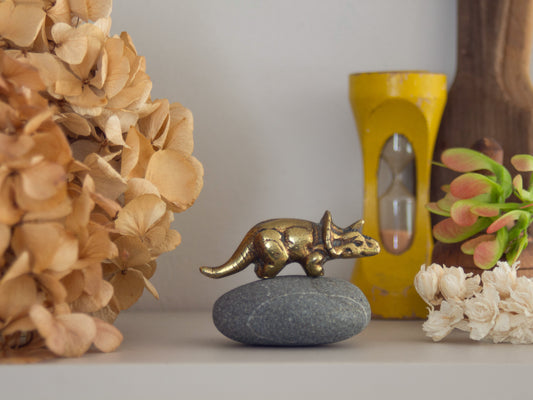 Vintage Midcentury Miniature Solid Brass Triceratops