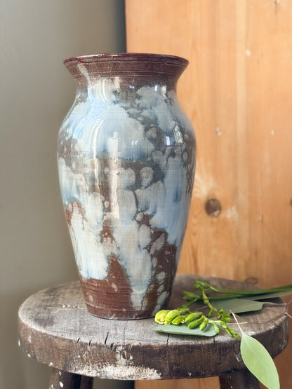Large Ewenny Studio Pottery Blue Marbled Vase