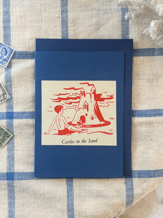 Handmade Hiraeth Vintage Illustration Poem Greeting Card ‘Castles in The Sand’ • A6