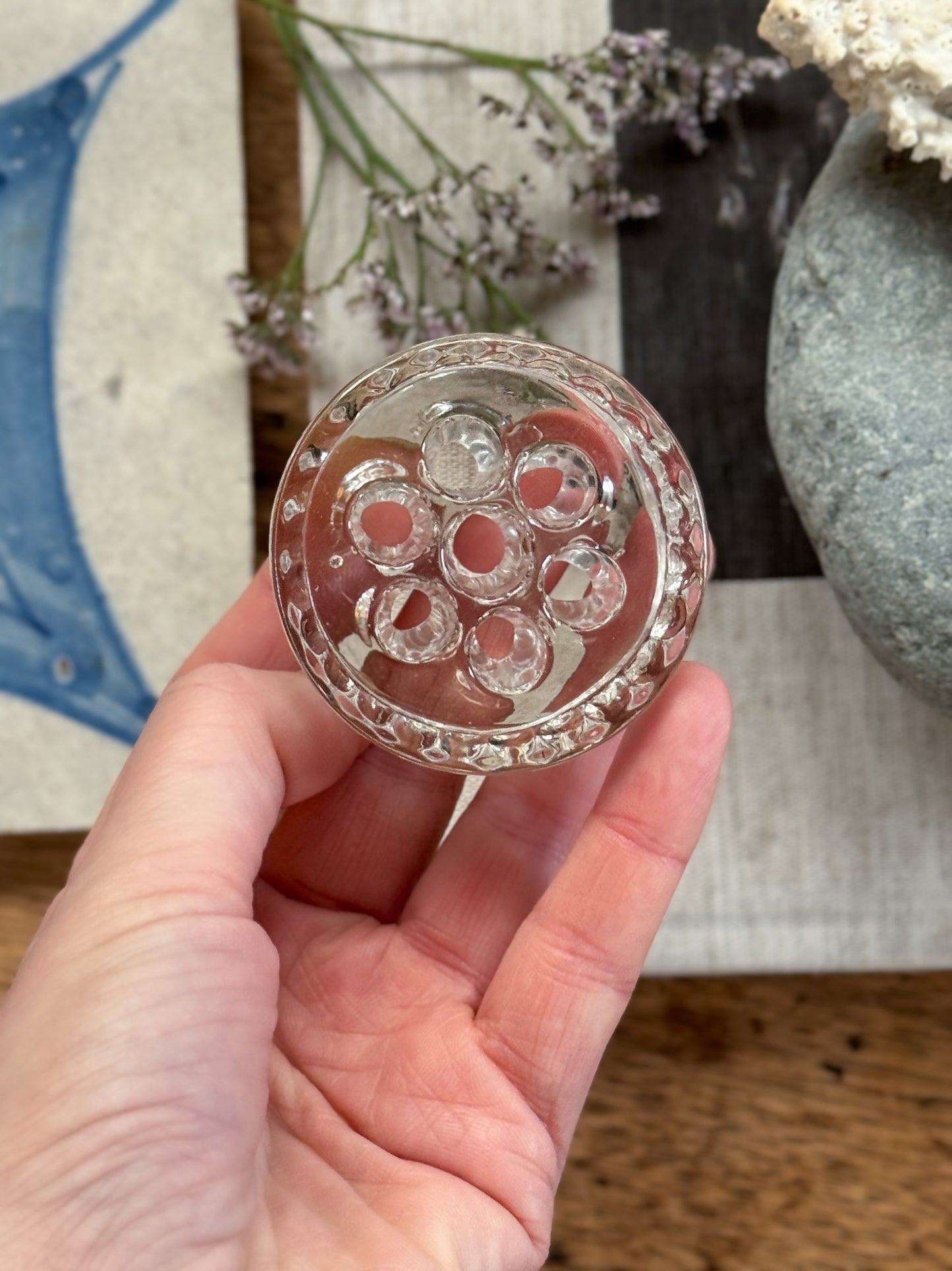 Vintage 1930s Miniature Handmade Glass Flower Frog