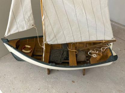 Large Handmade Wooden Sailing Boat with Oars
