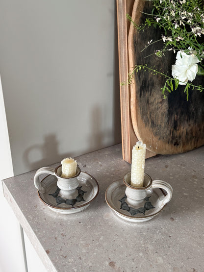Pair of Vintage Welsh Studio Pottery Chambersticks by Charles Spacey