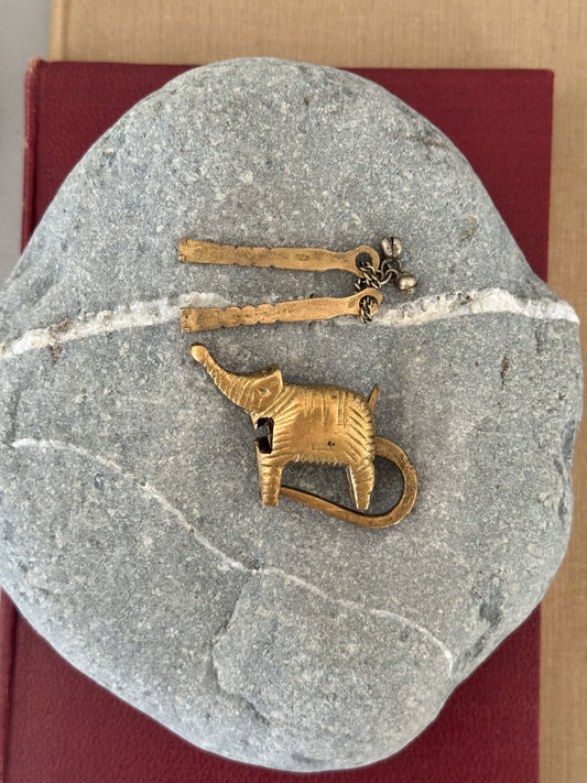 Vintage Solid Brass Chinese Elephant Puzzle Lock (with Original Key)
