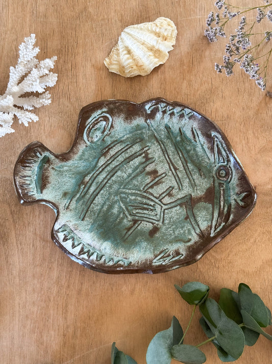 Vintage Studio Pottery Fish Plate, Handmade in Mauritius