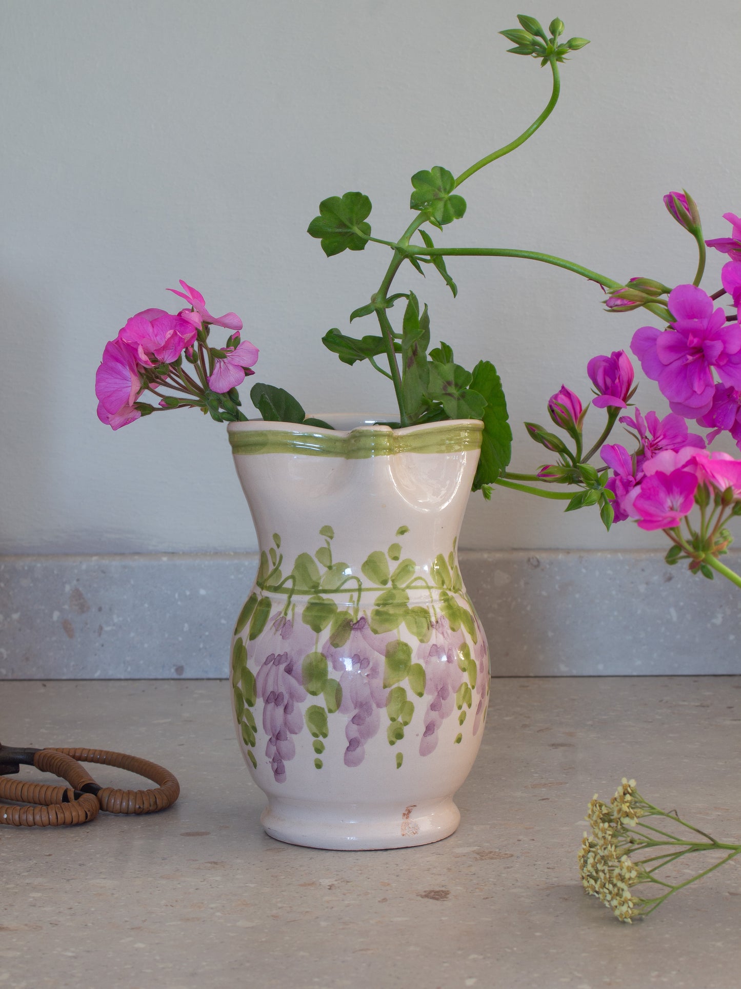 Vintage Mediterranean Studio Pottery Hand-Painted Floral Jug