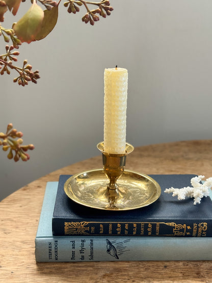 Vintage Indian Solid Brass Etched Candle Holder