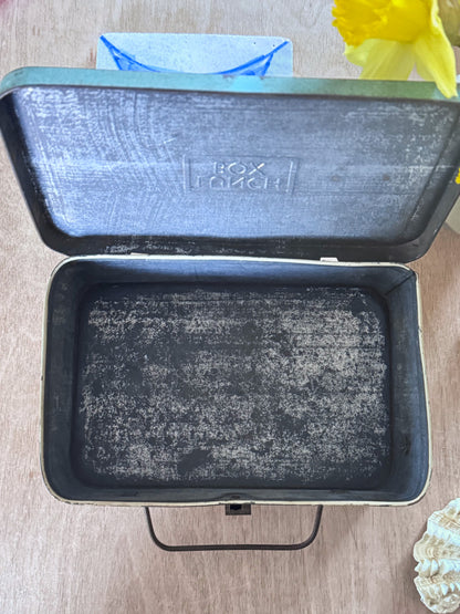 Vintage Midcentury 1940s/50s Metal Lunch Box - Green & Butter Yellow Worker’s Lunch Tin