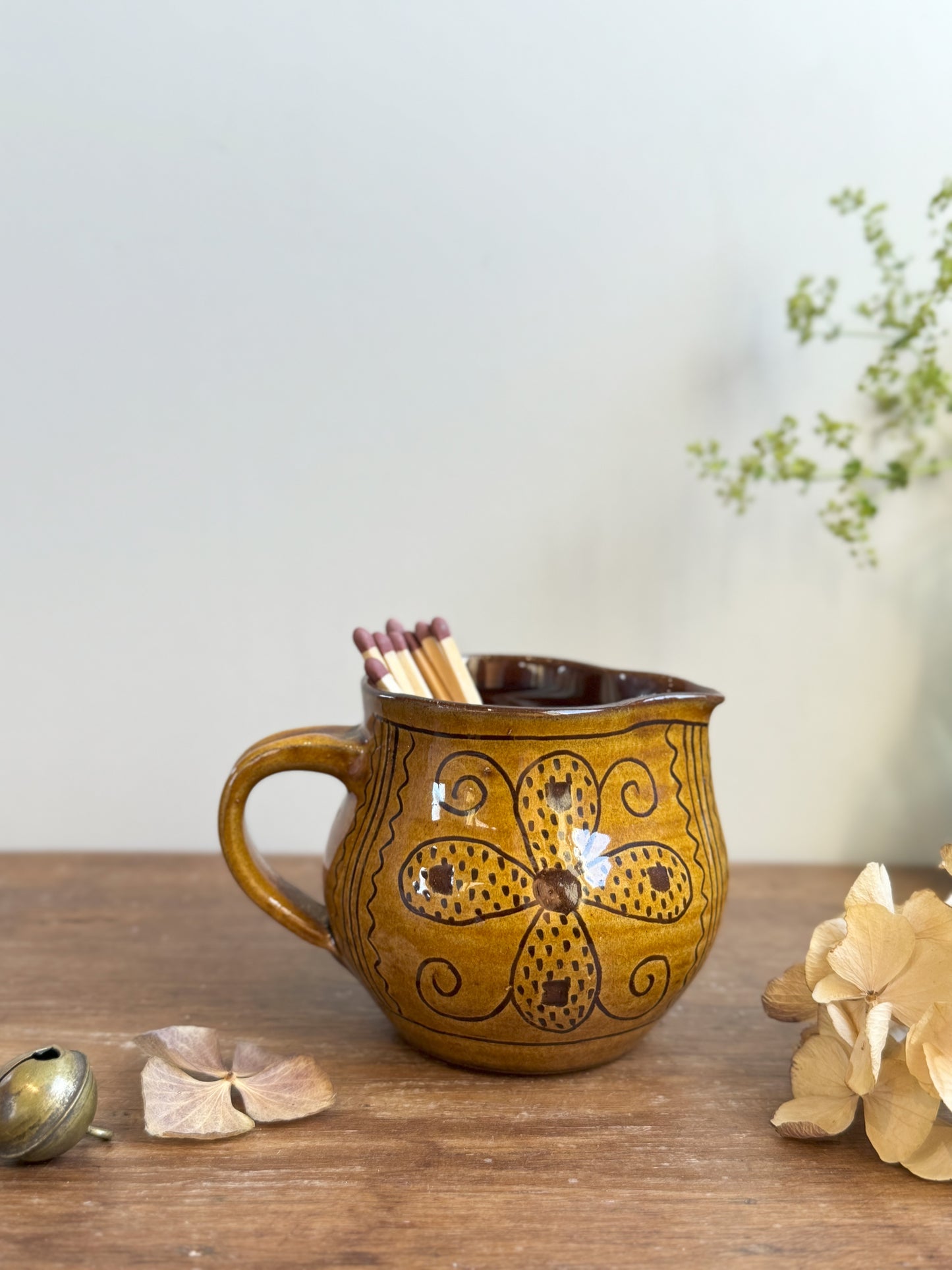 Wells Pottery Slipware Floral Creamer Jug