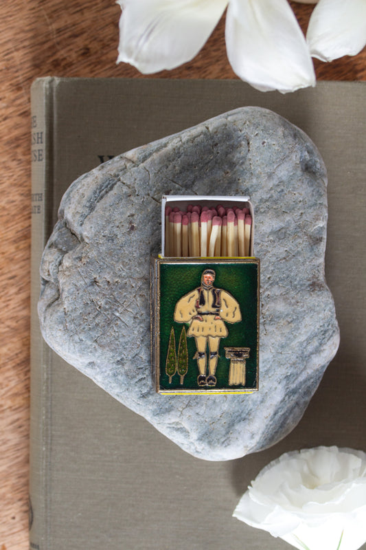 Vintage Greek Brass Cloisonné Match Box Cover