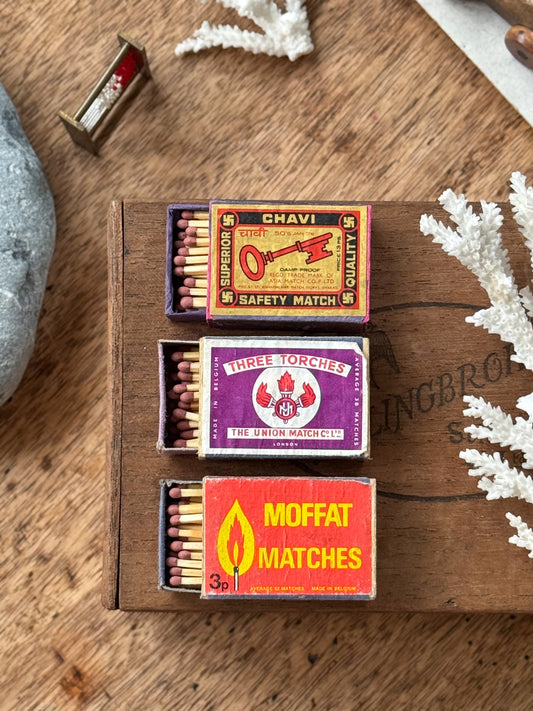 Set of 3 Vintage Matchboxes - Chavi, Three Torches & Moffat