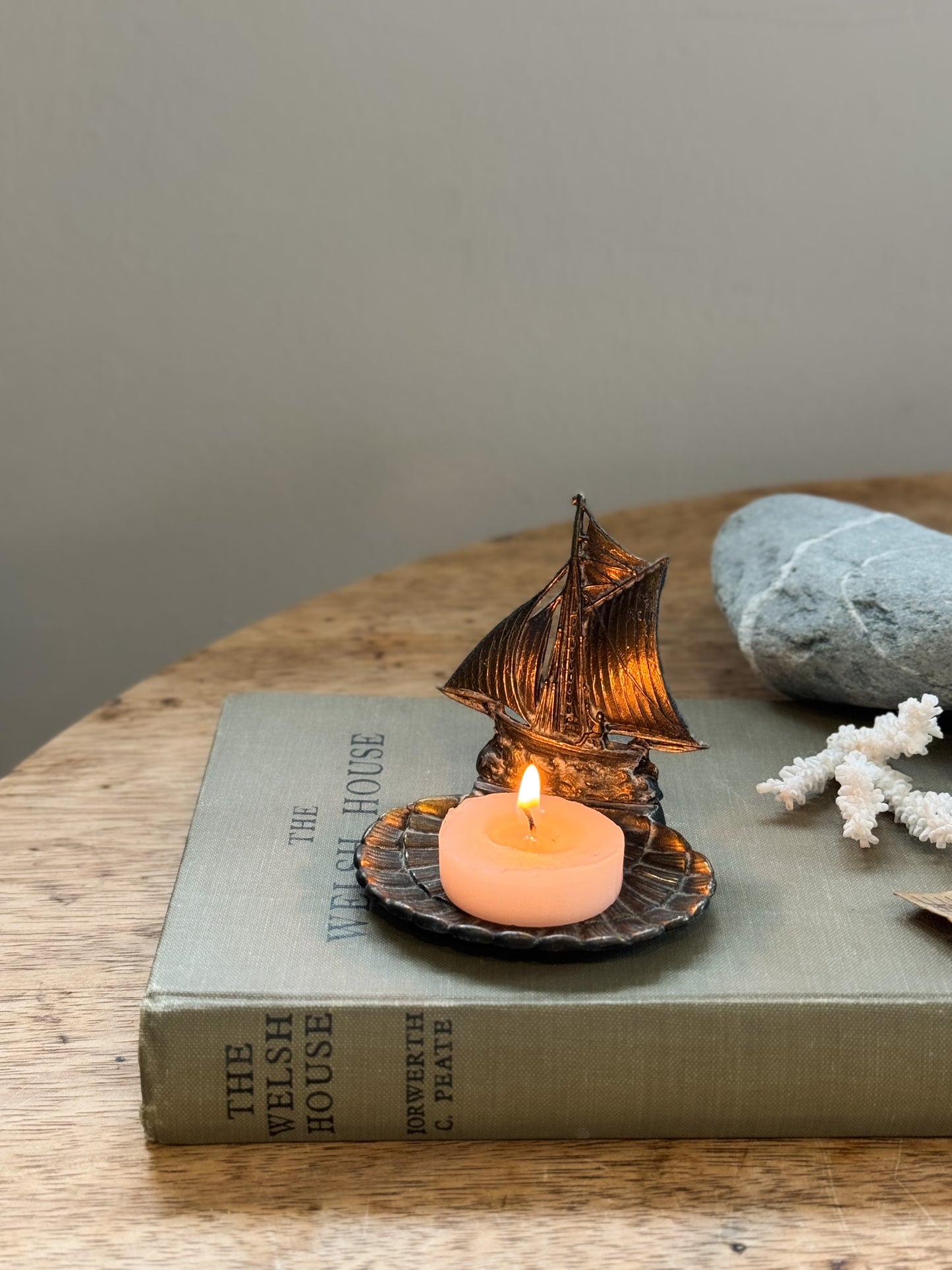 Vintage Midcentury French Brass Sailboat Dish / Candle Holder