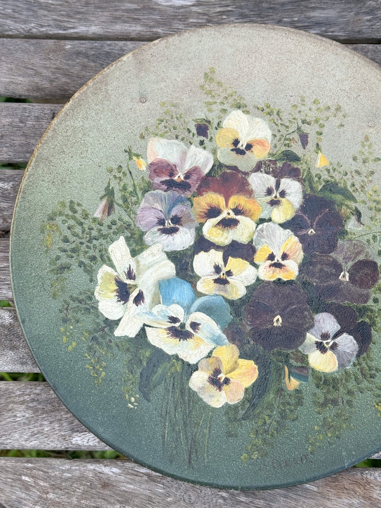 Hand-Painted Folk Art Metal Pansy Plate