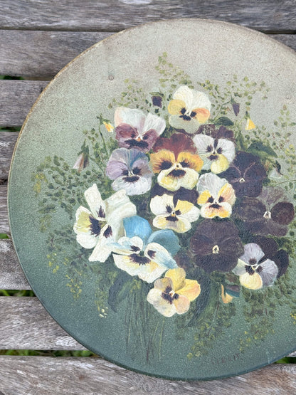 Hand-Painted Folk Art Metal Pansy Plate