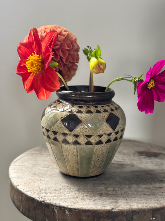 Vintage Handmade Studio Pottery Geometric Pot