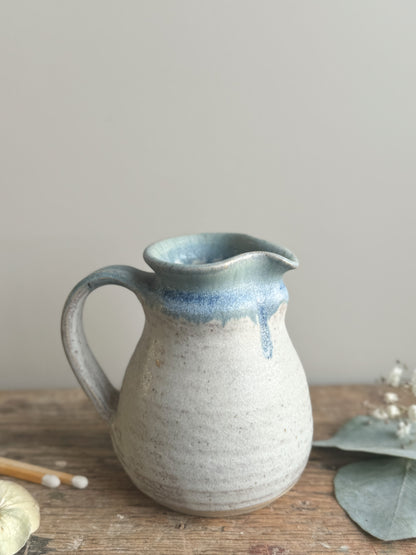 Vintage Studio Pottery Blue Drip Glazed Creamer Jug