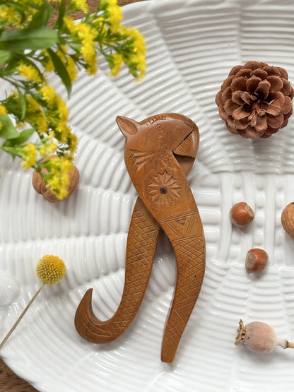 Vintage Midcentury Scandinavian Hand-Carved Wooden Squirrel Nutcracker