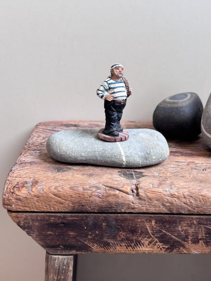 Vintage Miniature Hand-Painted Ceramic Fisherman Figurine
