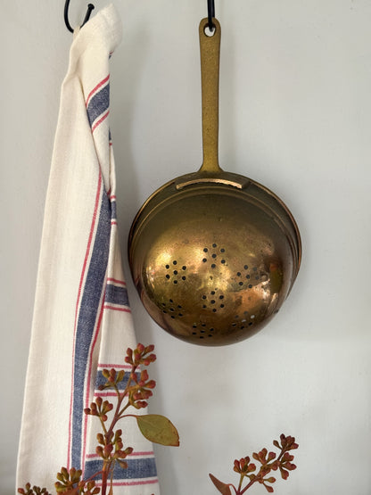 Vintage Solid Brass Long Handled Colander