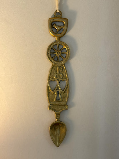 Large Vintage Solid Brass Love Spoon