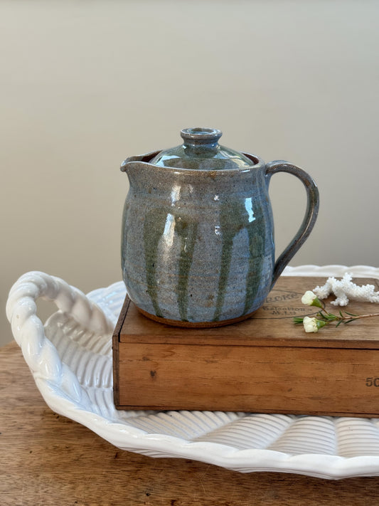Vintage Studio Pottery Teapot with Blue & Green Drip Glaze