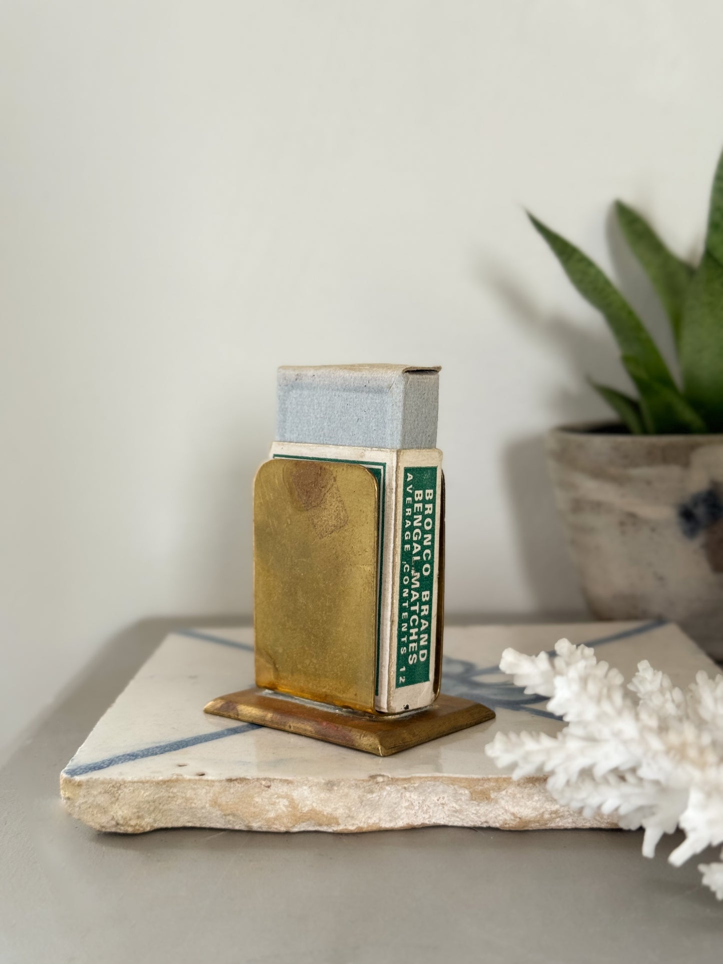 Antique Handmade Solid Brass Match Box Holder