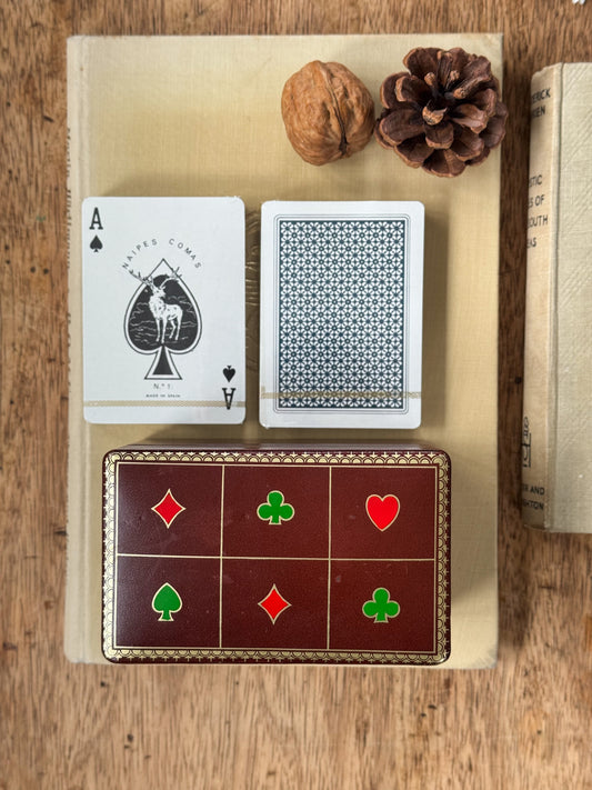 Vintage Leather Playing Cards Box with Two Unused Card Decks