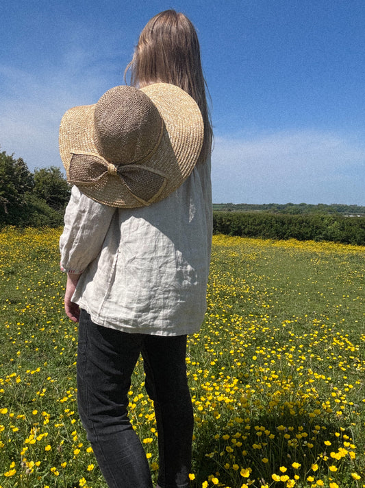 Vintage Wicker Sun Hat with Bow Detail