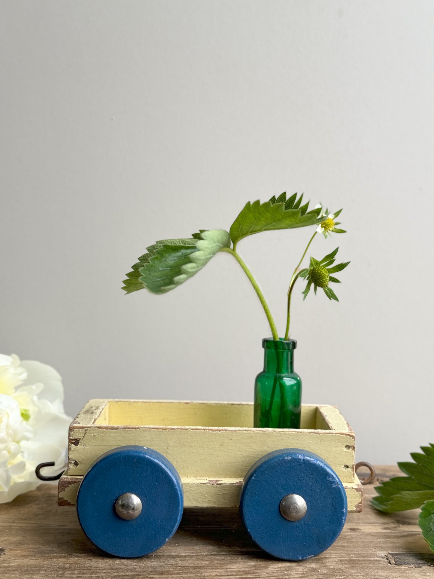 Vintage 1950s Wooden Toy Cart - Cream