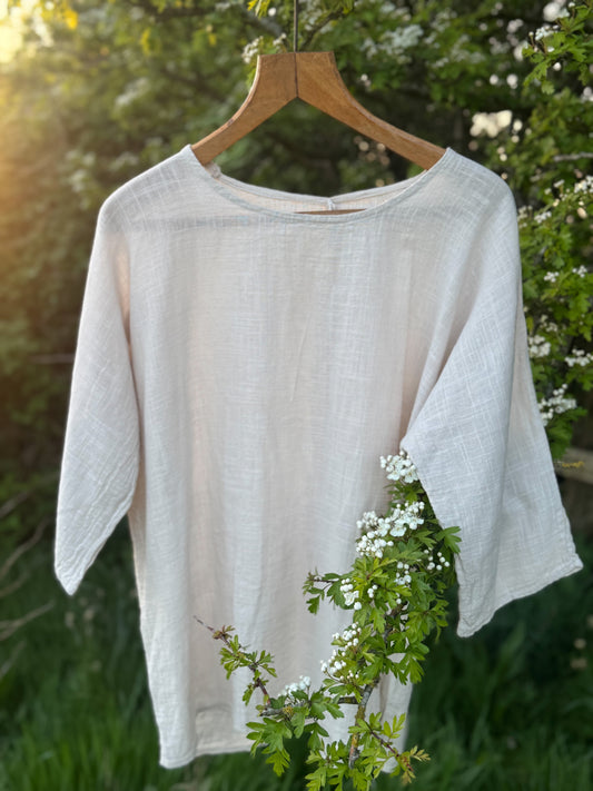 Vintage Textured Italian Cotton Tunic Top, Made in Italy, Size L
