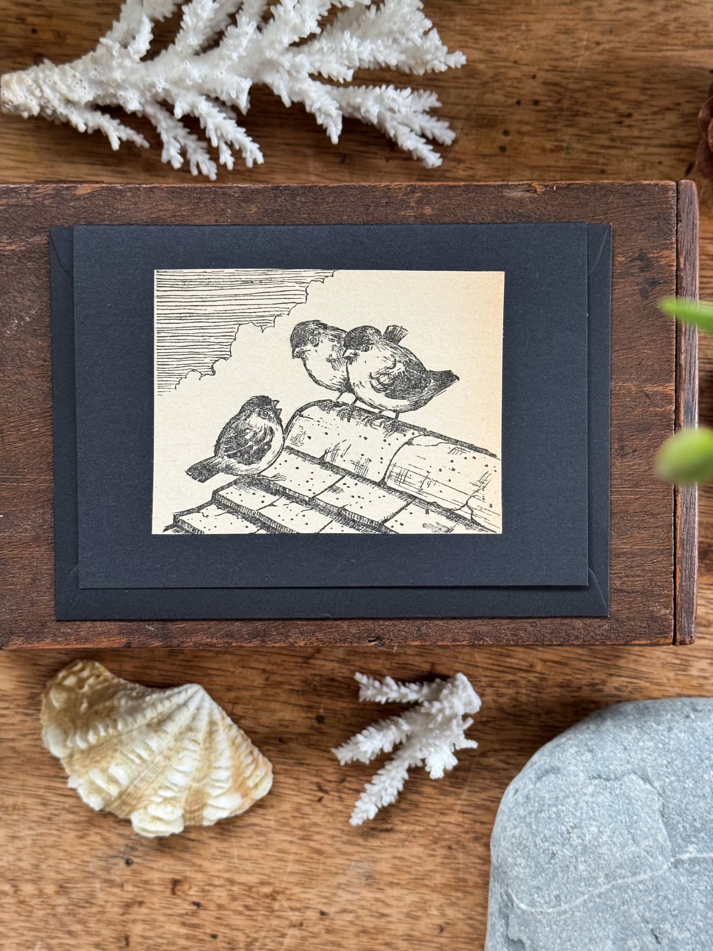 Handmade Hiraeth Vintage Illustration Greeting Card ‘Three Little Birds’ • A6