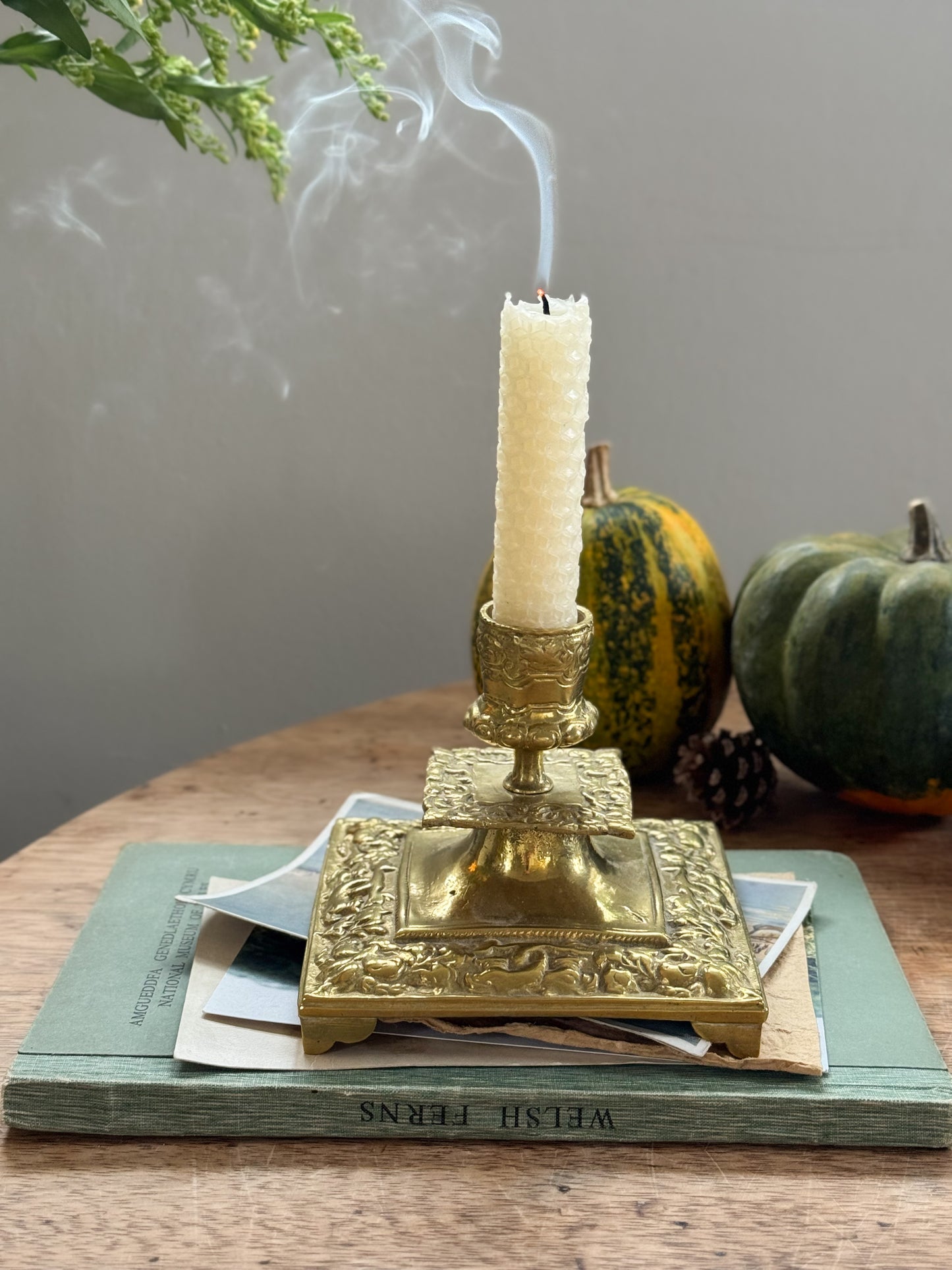 Antique Solid Brass Art Nouveau Candle Holder