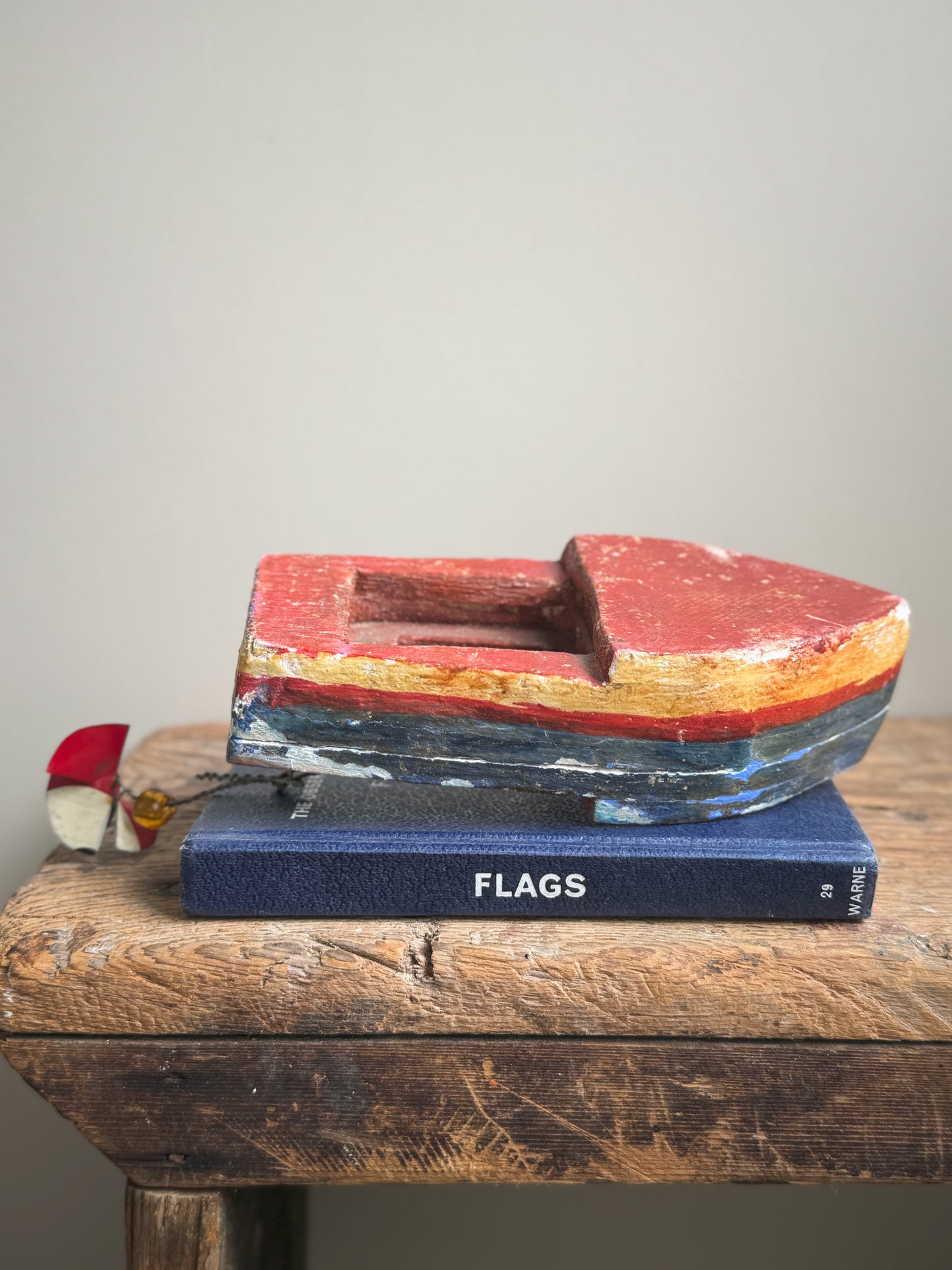 Vintage Handmade Wooden Boat With Tin Propeller