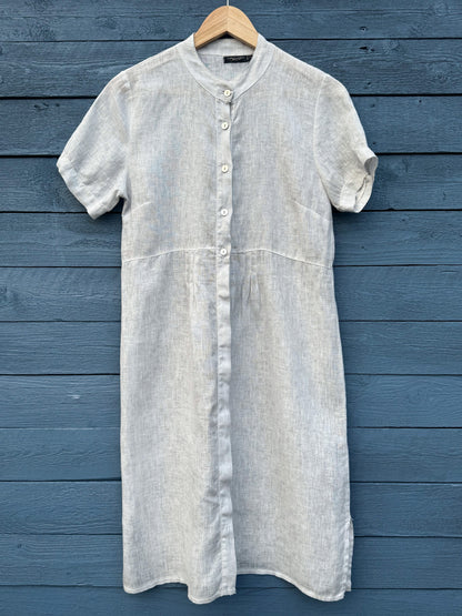 Vintage Italian Lungo L’Arno Linen Shirt Dress with Mother of Pearl Buttons – Size S