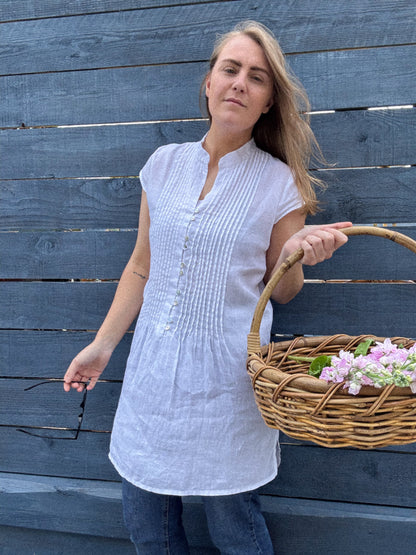 Vintage Saverino Milo White Linen Tunic, Size 46 (UK 14) - 100% Linen, Made in Italy
