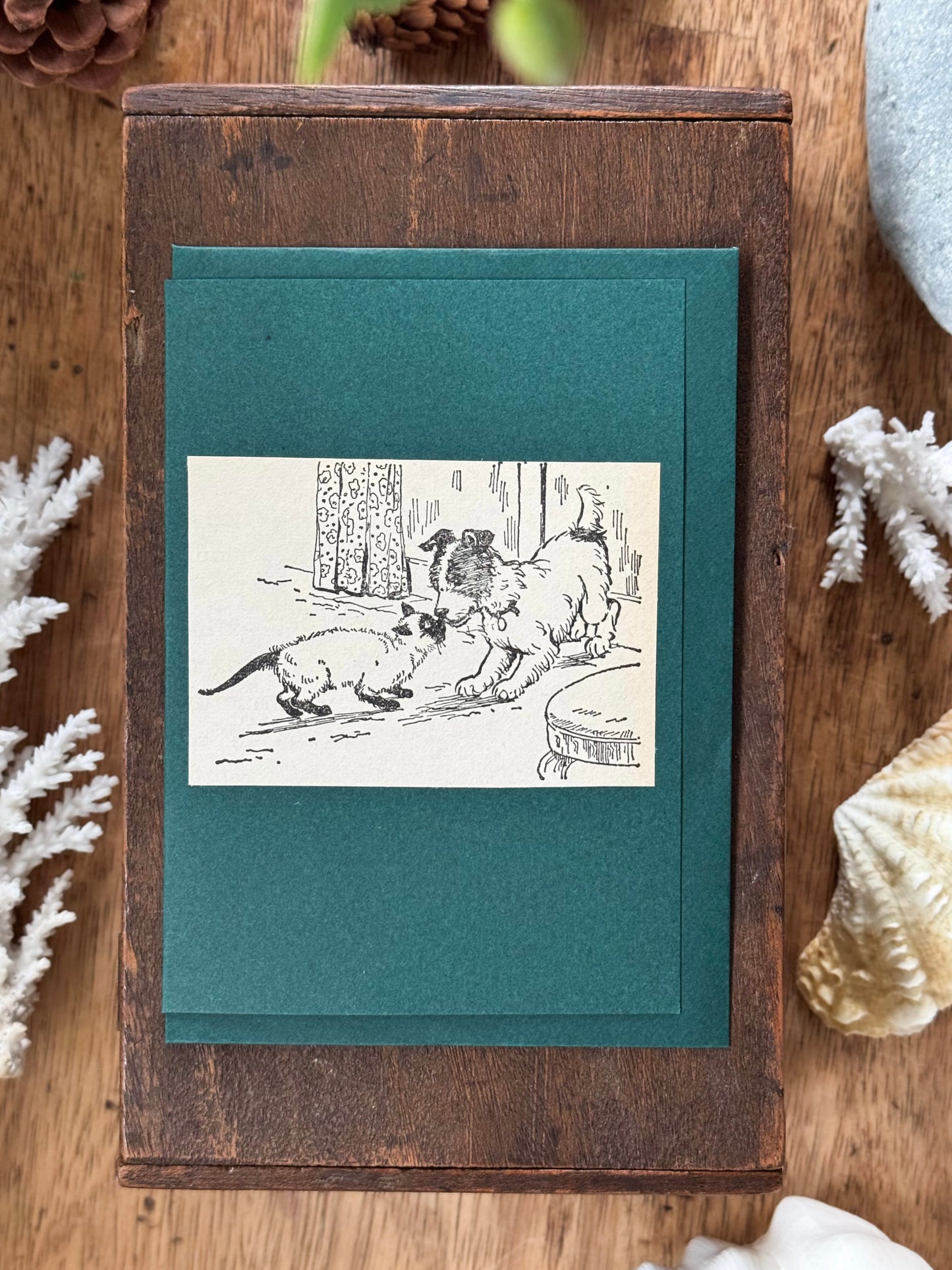 Handmade Hiraeth Vintage Illustration Greeting Card ‘Dog & Cat’ • A6