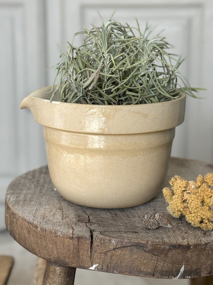 Antique Neutral Glazed Earthenware Bowl with Pouring Spout