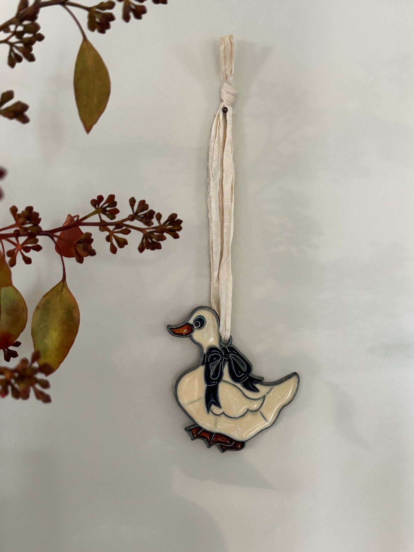 Vintage 1960s/70s Handmade Stained Glass Duck Ornament