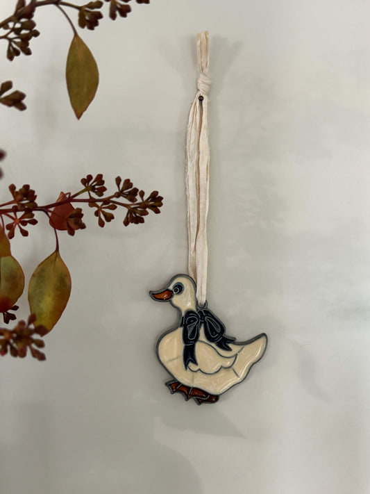 Vintage 1960s/70s Handmade Stained Glass Duck Ornament