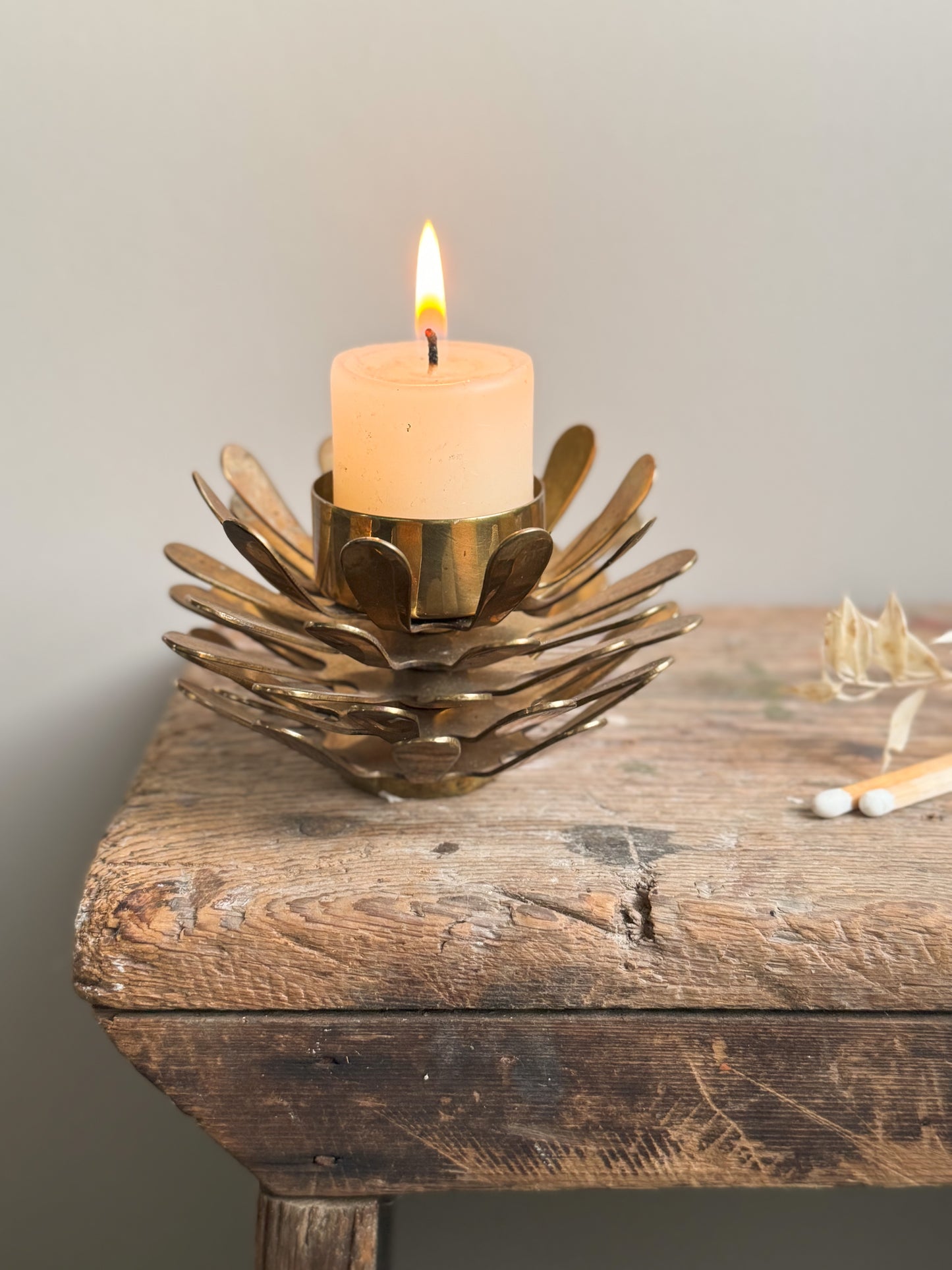 Vintage Indian Brass Pinecone Candle Holder