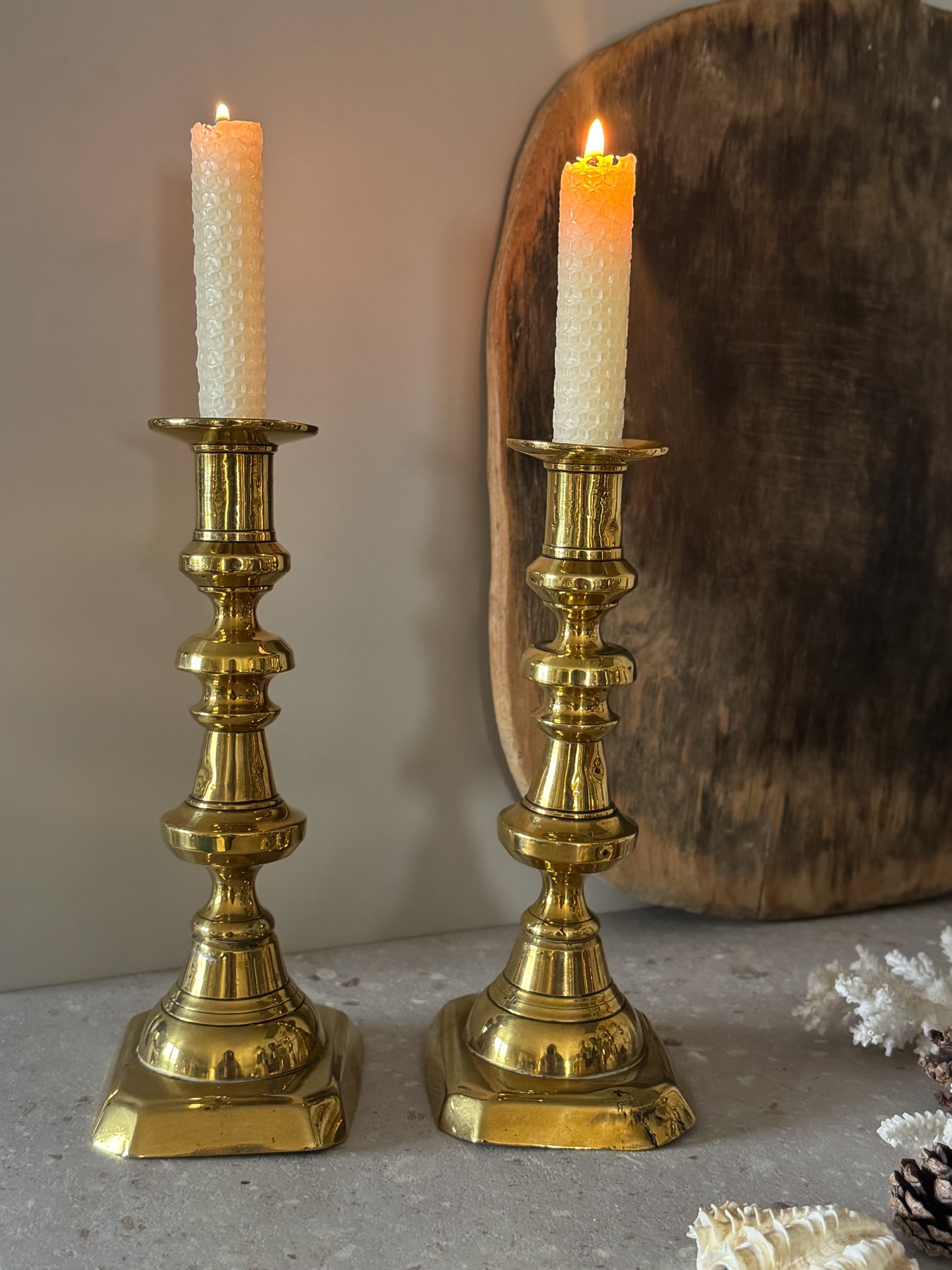 Pair of Antique Victorian Solid Brass Candlesticks