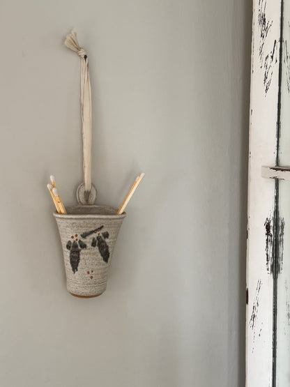 Vintage Welsh Studio Pottery Wall Pocket by Solva Pottery - Holly Design