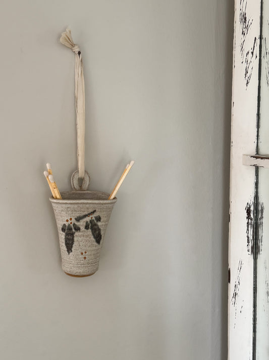 Vintage Welsh Studio Pottery Wall Pocket by Solva Pottery - Holly Design