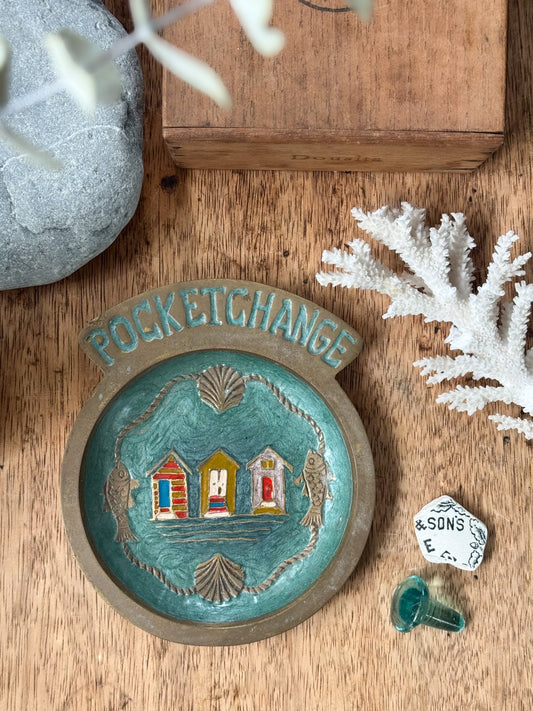 Vintage Solid Brass & Enamel “Pocket Change” Dish - Seaside Design