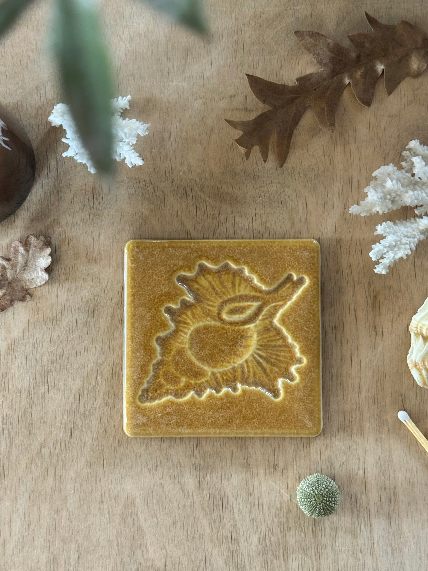 Vintage Midcentury Handmade Glazed Seashell Tiles - Multiple Options (Sold Individually) 10cm x 10cm