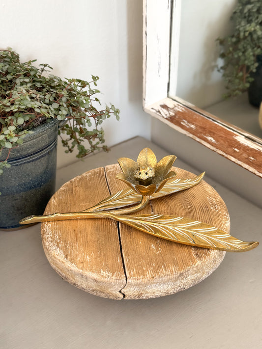 Vintage Solid Brass Flower Sculpture
