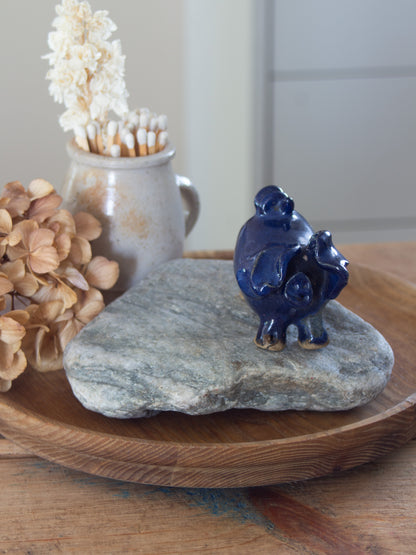 Vintage Studio Pottery Folk Art Pig Figure in Cobalt Blue Glaze